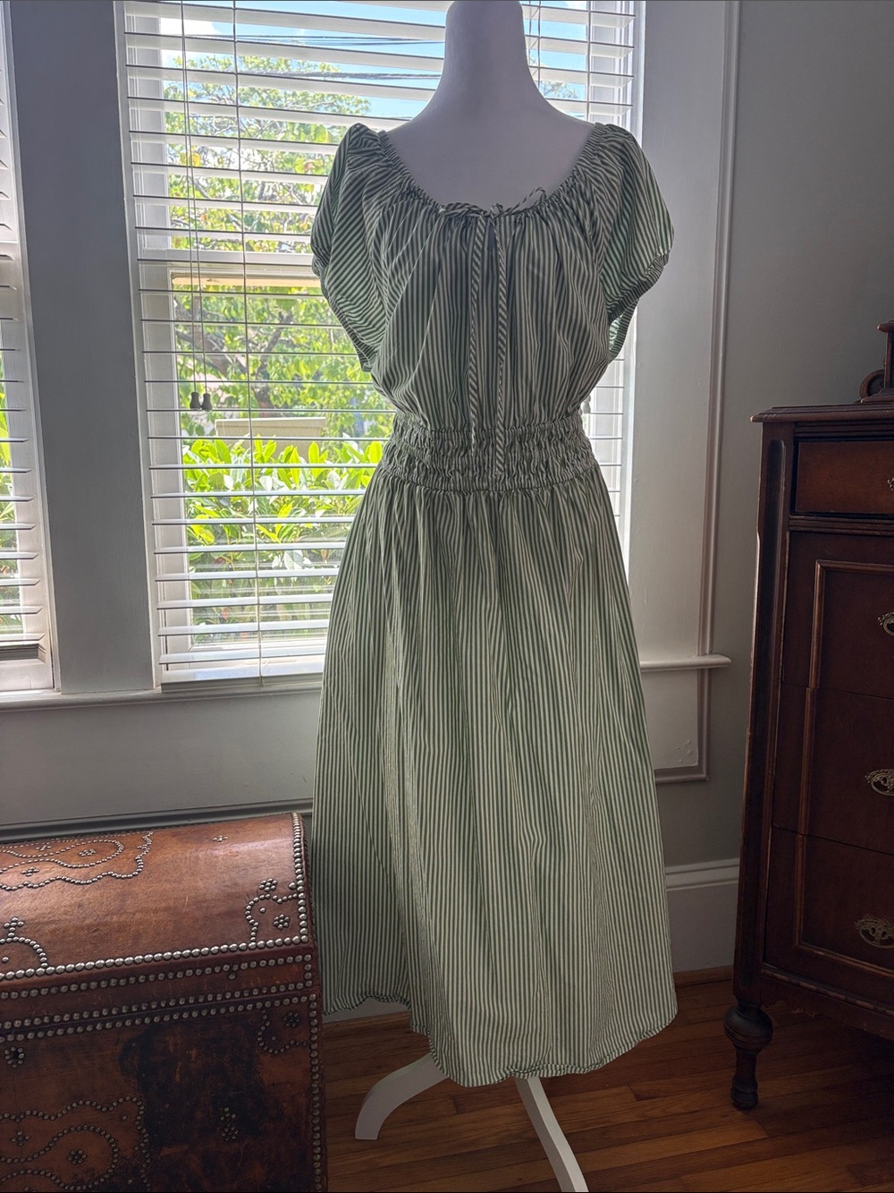 Banana Republic Factory Green and White Striped Midi Dress